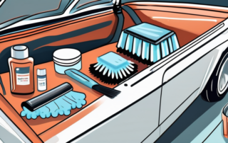 A comprehensive car cleaning kit with various tools like brushes