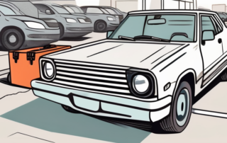 A car with a damaged bumper in a parking lot