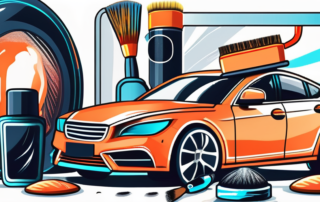 A car detailing set including various cleaning tools like brushes