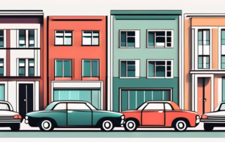 Several cars in different colors parked in a row