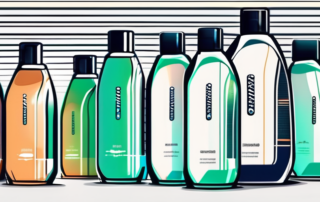 Several different car shampoo bottles lined up with a shiny