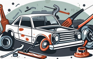 A car bumper with a wrench and a hammer