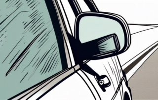 A damaged car side mirror with tools like a screwdriver