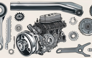 A car engine partially disassembled with the focus on the timing chain (steuerkette)