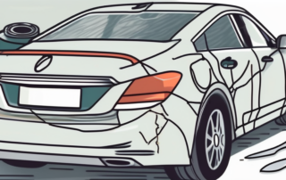 A car with minor paint damage and a set of tools like a paintbrush