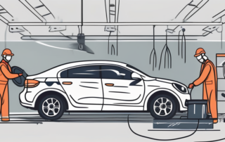 A car with minor paint damage being repaired with smart repair tools