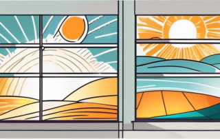 Various types of sun protection films displayed on a sunny window