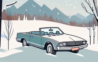 A convertible car parked outside in a snowy landscape