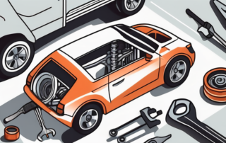 A car with its front wheel removed