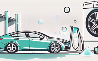 A high-quality wheel cleaning brush next to a sparkling clean car wheel