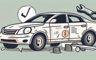 A damaged car with a checklist floating next to it