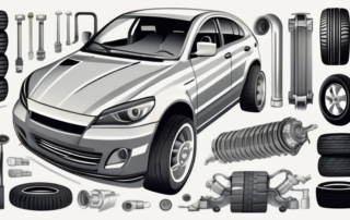 A variety of car parts such as tires