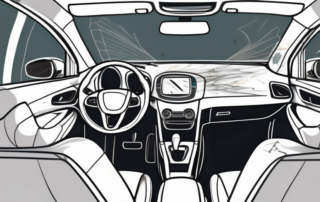 A car cockpit with a focus on the scratched dashboard