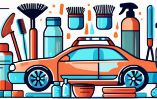 A car with its headlights shining brightly