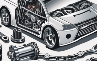 A car engine with a highlighted timing chain (steuerkette)