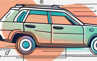 A car with various sections highlighted in different colors