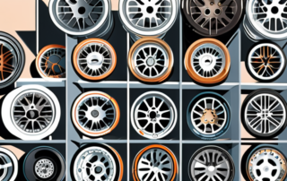 A variety of high-quality car rims displayed in a local shop setting