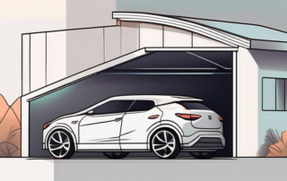 A compact car partially covered by a half-garage
