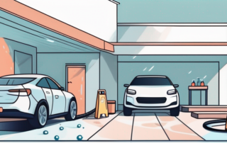 A driveway with a car parked on it