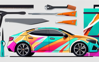 A car being wrapped in a vibrant and dynamic design