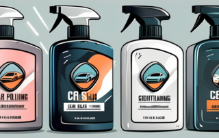 Several different types of car detailing products like bottles of car polish