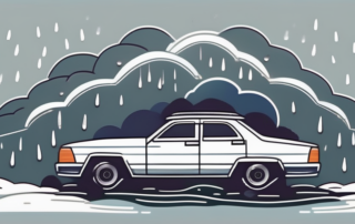 A car with visible dents and cracks from hailstones