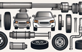 A variety of car parts like engine