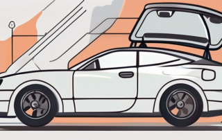 A car with its hood open showing the brake fluid reservoir