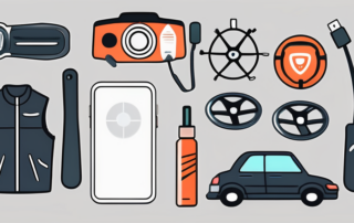 Various car accessories like a steering wheel cover