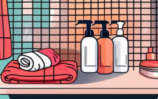 A spray bottle of dry shampoo next to a vibrant