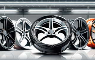 A variety of high-quality car rims displayed in a local shop setting