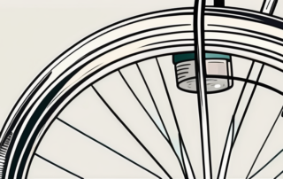 A bicycle wheel with a close-up view of its spokes