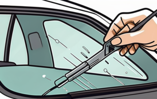 A car windshield with visible scratches and a repair kit nearby