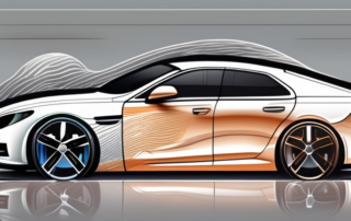 A car with half of it showing a before and after effect of car wrapping