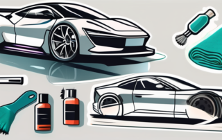 Various car detailing tools such as a microfiber cloth