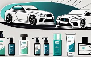 A selection of high-quality car polish products placed next to a shiny