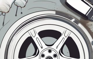 A car wheel with spray film partially peeled off