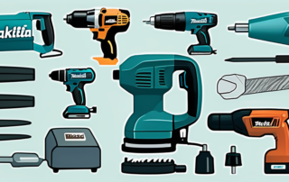 A makita rotary tool with various attachments next to a dremel tool