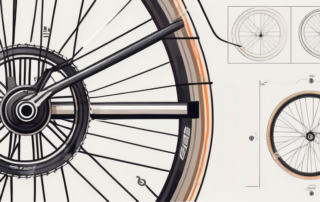 A bicycle wheel with a visible alignment tool