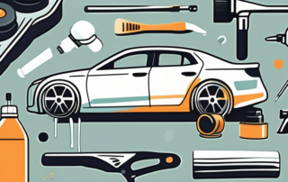 A spray gun applying fresh paint onto a car part