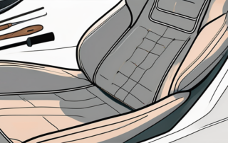 A leather car seat with visible signs of wear and tear