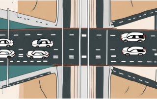 A car on the road with highlighted areas at the back and sides to represent the 'dead angles' or 'blind spots'