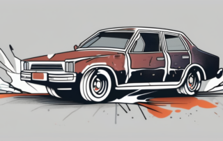 A damaged car with a "for sale" sign