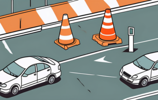A car park with two vehicles involved in a minor collision
