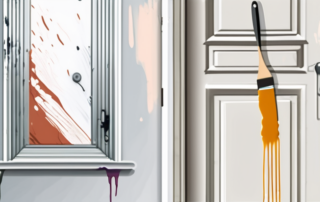 A door with a paintbrush and a can of paint next to it