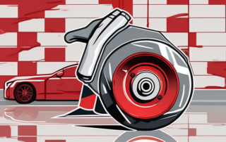 A red brake caliper