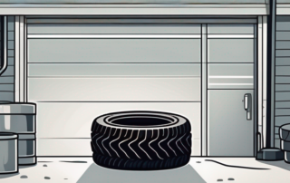 A car tire with visible deformities or bulges