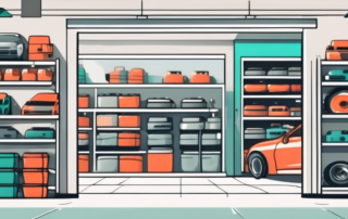 A vibrant car parts shop with shelves full of various auto parts