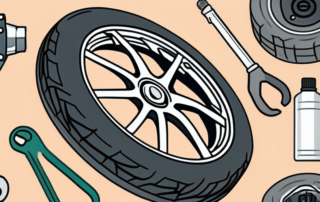 A car wheel with a repair set nearby