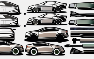 Different types of spray foils laid out next to a car body